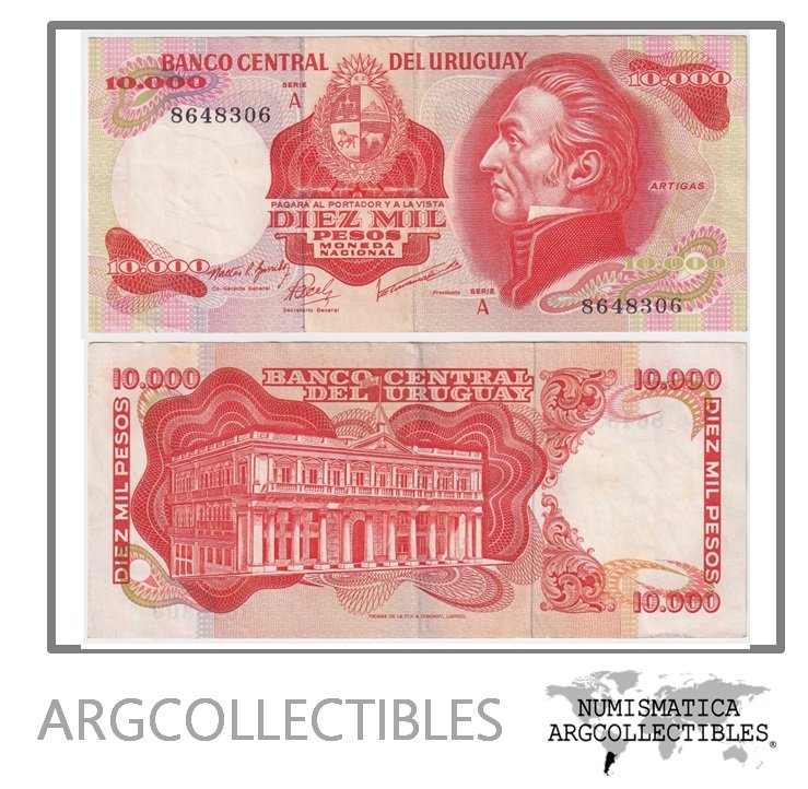 Uruguay Billete 10.000 Pesos 1973 P-53D/CR-12.A.1 XF (Serie A)
