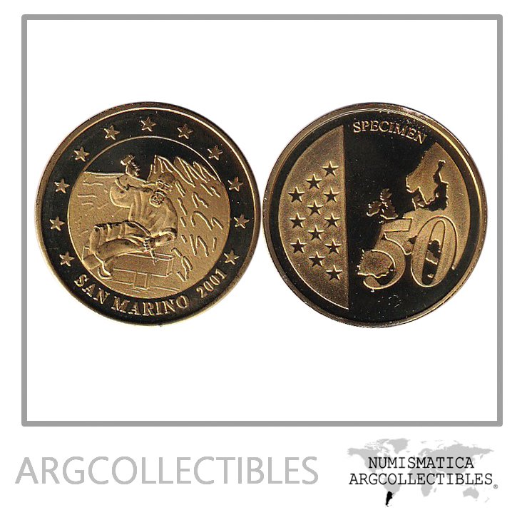San Marino Moneda 50 Centavos 2001 Euro Specimen Laton Proof