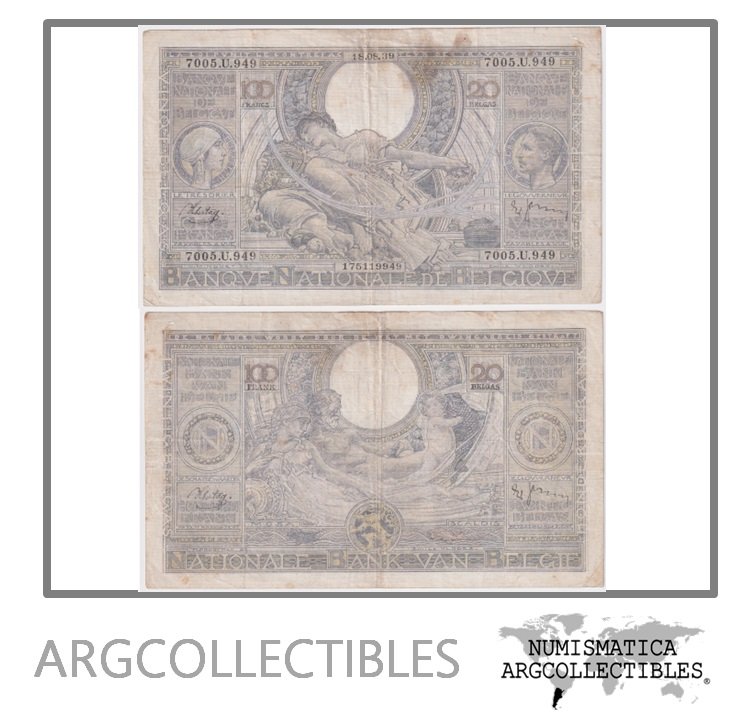 Belgica Billete 100 Francos 1939 P-107 VF-