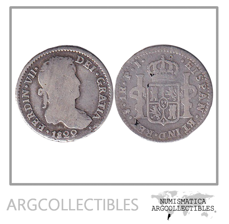 Bolivia (Potosi) Moneda 1 Real 1822 P.J. Plata 896 Fernando VII KM-87 CJ-89.7.2 F+