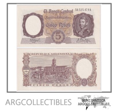 Argentina Billete 5 Pesos 1961 P-275c/BOT-1924 AU (Serie A)