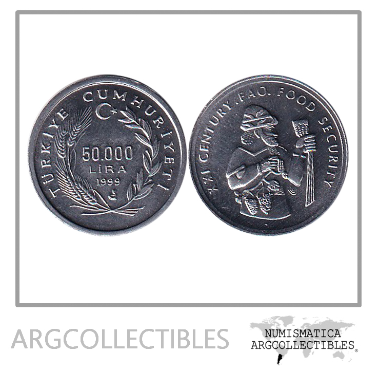 Turquia Moneda 50.000 Liras 1999 Aluminio FAO KM-1103 UNC