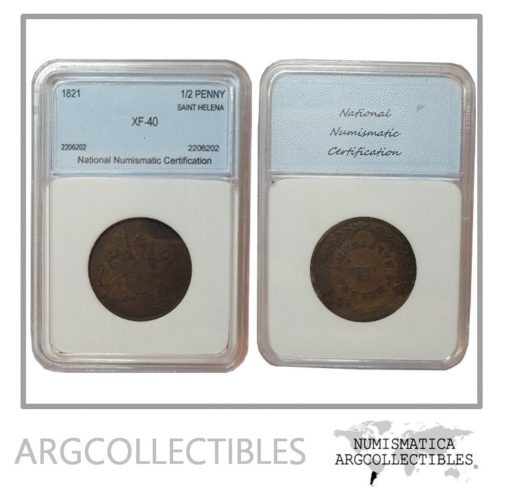 Santa Helena Moneda 1/2 Penny 1821 Cobre Certificada KM-4 XF