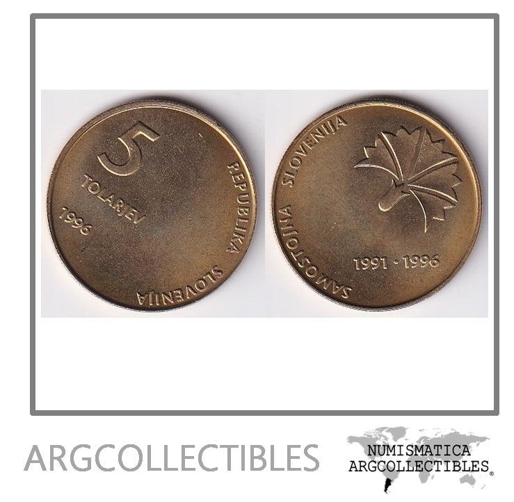 Eslovenia Moneda 5 Tolarjev 1996 5 Aniversario Independencia KM-32 Laton UNC