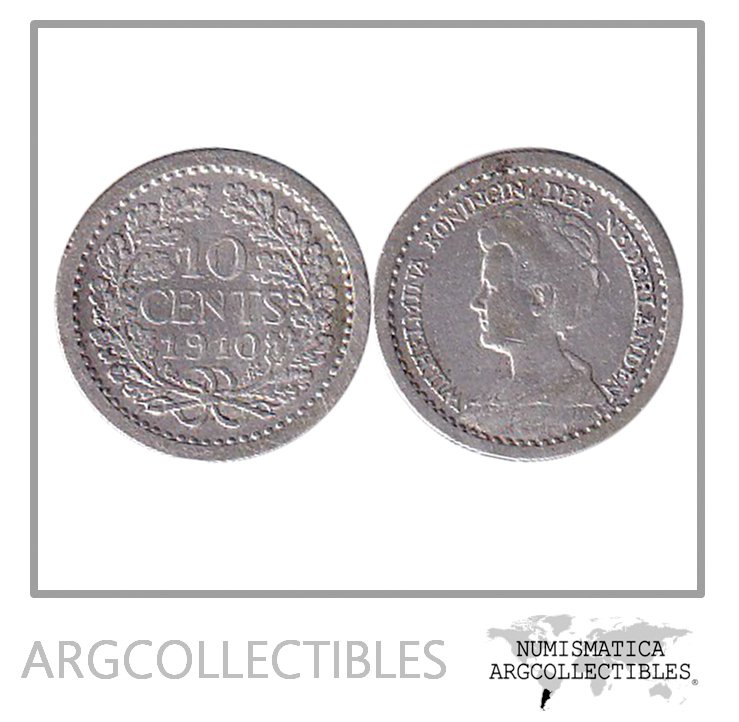 Holanda Moneda 10 Centavos 1910 Plata 640 KM-145 VF+