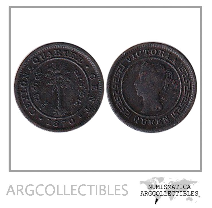 Ceylon Moneda 1/4 Centavo 1870 Cobre KM-90 VF+