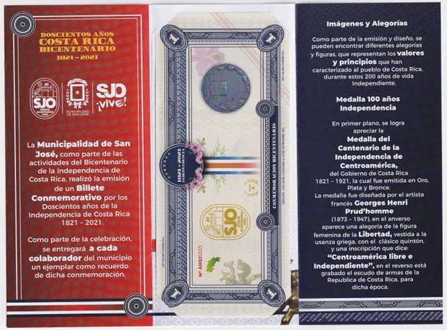 Costa Rica Billete 1 Peso 2021 / 200 Aniversario Independencia UNC - Imagen 2