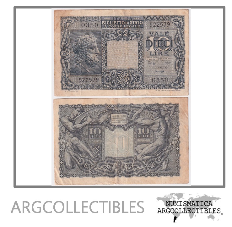 Italia Billete 10 Liras 1944 P-32 VF