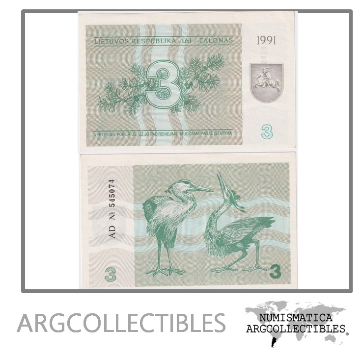 Lituania Billete 3 Talonas 1991 P-33 UNC