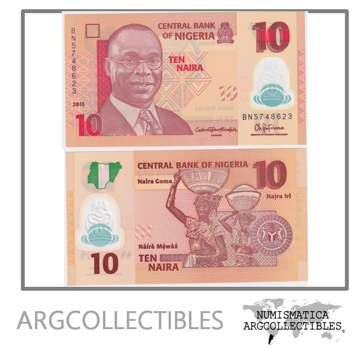 Nigeria Billete 10 Naira 2015 P-39 UNC (Polimero)
