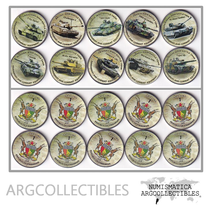 Zimbabwe Set x10 Monedas 1 Shilling A color 2018 Tanques UNC