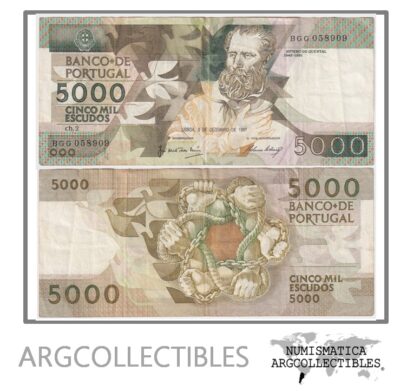 Portugal Billete 5.000 Escudos 1987 P-183b VF+