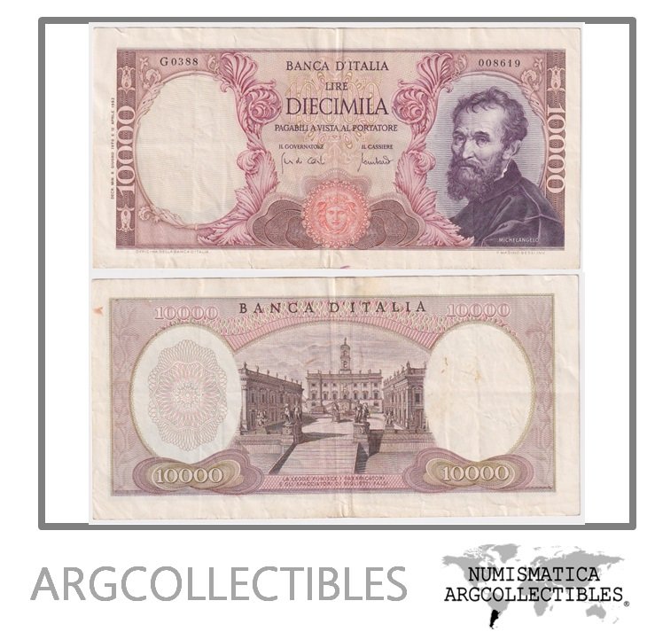 Italia Billete 10.000 Liras 1970 P-97e VF+ (Miguel Angel)
