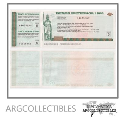 Argentina Bono Exterior Bonex 500 Dolares 1989 UNC