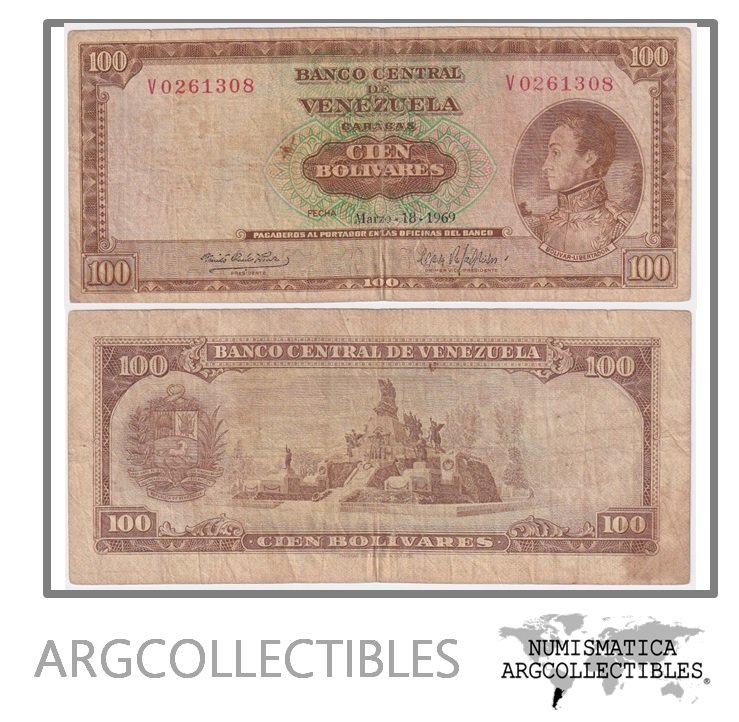 Venezuela Billete 100 Bolivares 1969 P-48f F+