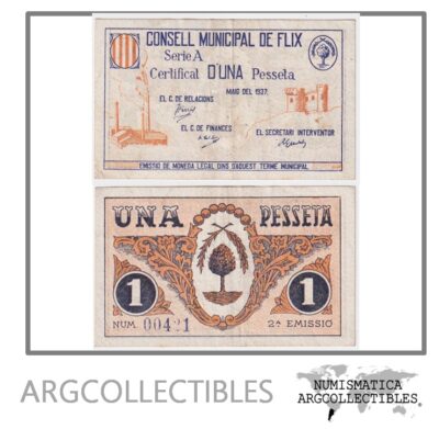España Billete 1 Peseta 1937 De Flix VF