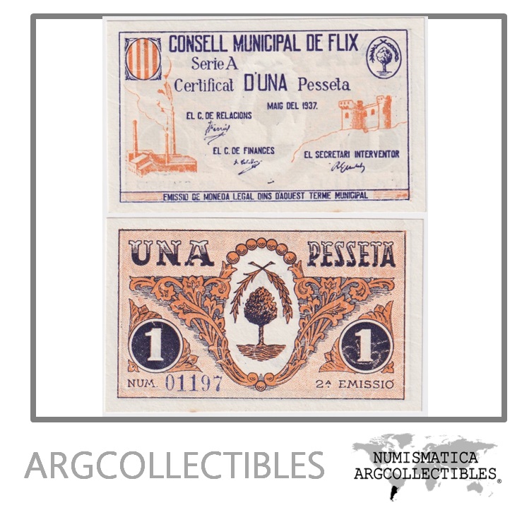 España Billete 1 Peseta 1937 De Flix UNC