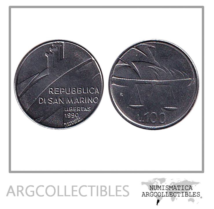 San Marino Moneda 100 Liras 1990 KM-254 Acero UNC