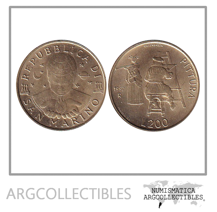 San Marino Moneda 200 Liras 1997 Pintura KM-366 Bronce UNC