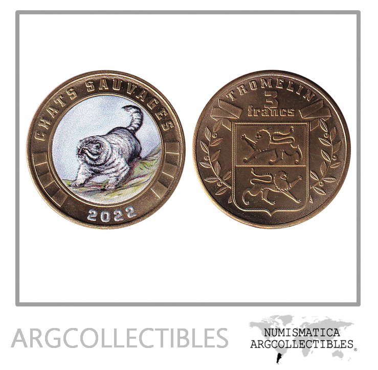 Isla Tromelin Moneda 3 Francos 2022 Gato Salvaje Color Laton UNC