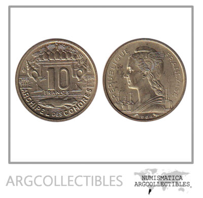 Comores Moneda 10 Francos 1964 Bronce KM-7 UNC