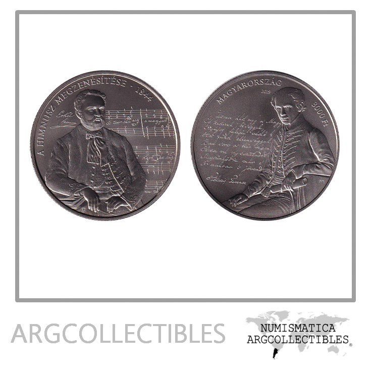 Hungria Moneda 3000 Forint 2019 Niquel 175 Aniv Musica de Hymn UC-239 Proof