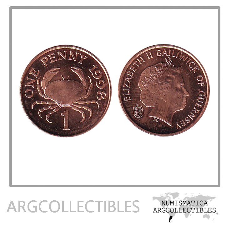 Guernsey Moneda 1 Penique 1998 Cobre KM-89 Cangrejo UNC