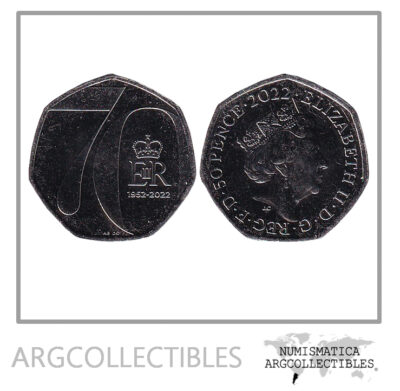 Inglaterra Moneda 50 Pence 2022/ 70 Aniversario Reina Elizabeth II Niquel UNC
