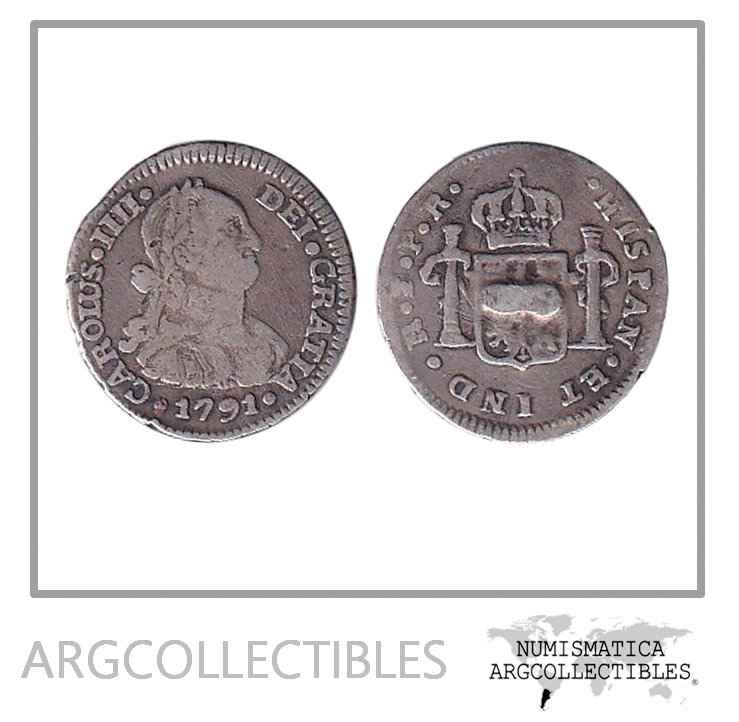 Bolivia Potosi Moneda 1 Real 1791 PR Plata Carlos III KM-69/CJ-79.3 VF- Soldadura Escudo