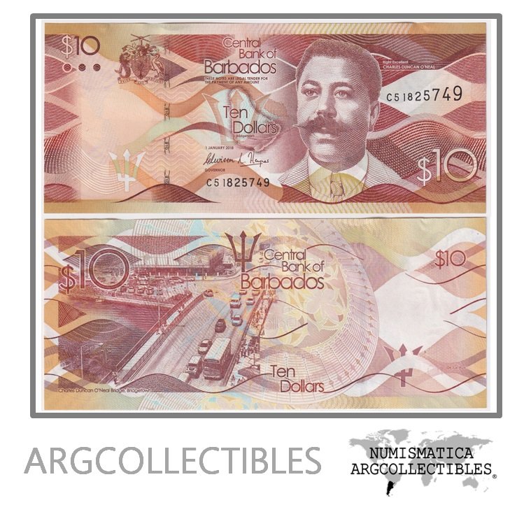 Barbados Billete 10 Dólares 2018 P-75b UNC