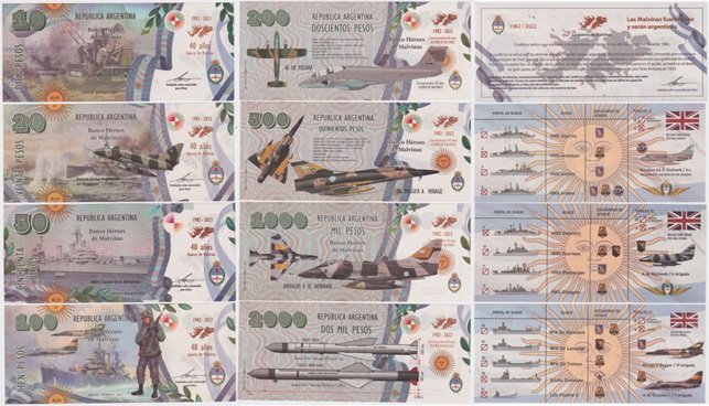 Malvinas Argentina Setx12 Billetes Fantasia 40 Aniversario UNC - Imagen 2