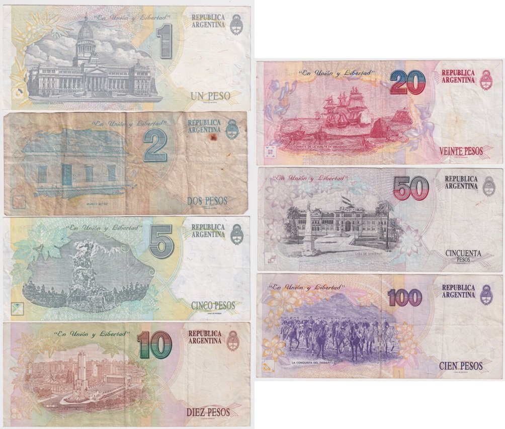 Argentina Set Completo 7 Billetes Pesos 1992 Convert. 1er Diseño F+ UNC - Imagen 2