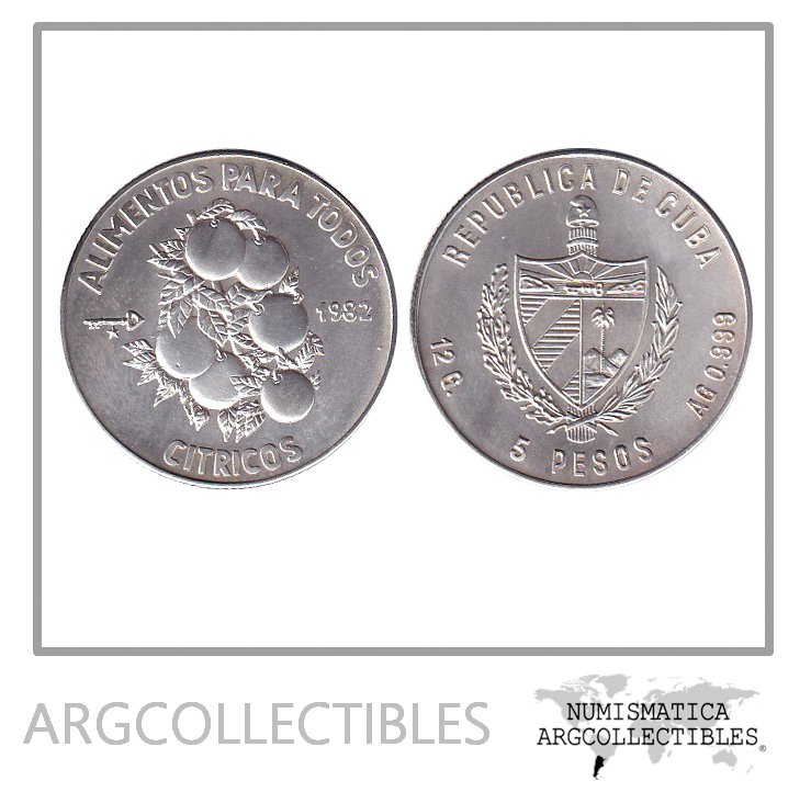 Cuba Moneda 5 Peso 1982 Plata FAO Citrico KM-102 UNC