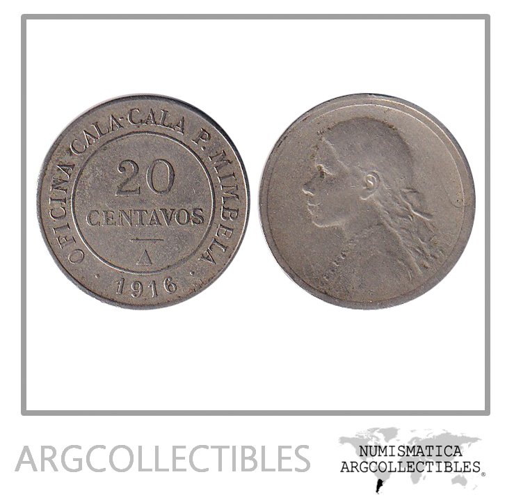 Chile Ficha Token 20 Centavos 1916 Niquel Salitrera Oficina Cala Cala Mimbela