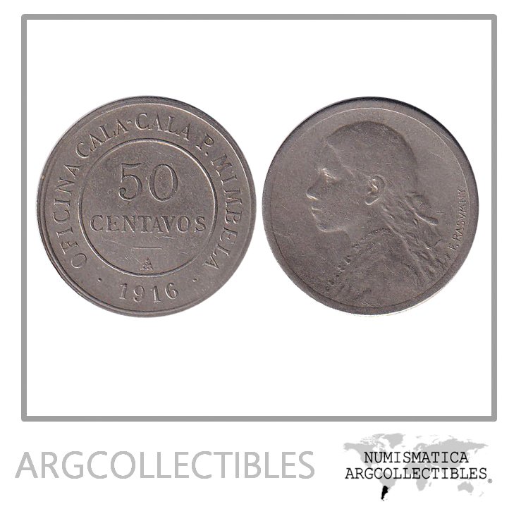 Chile Ficha Token 50 Centavos 1916 Niquel Salitrera Oficina Cala Cala Mimbela