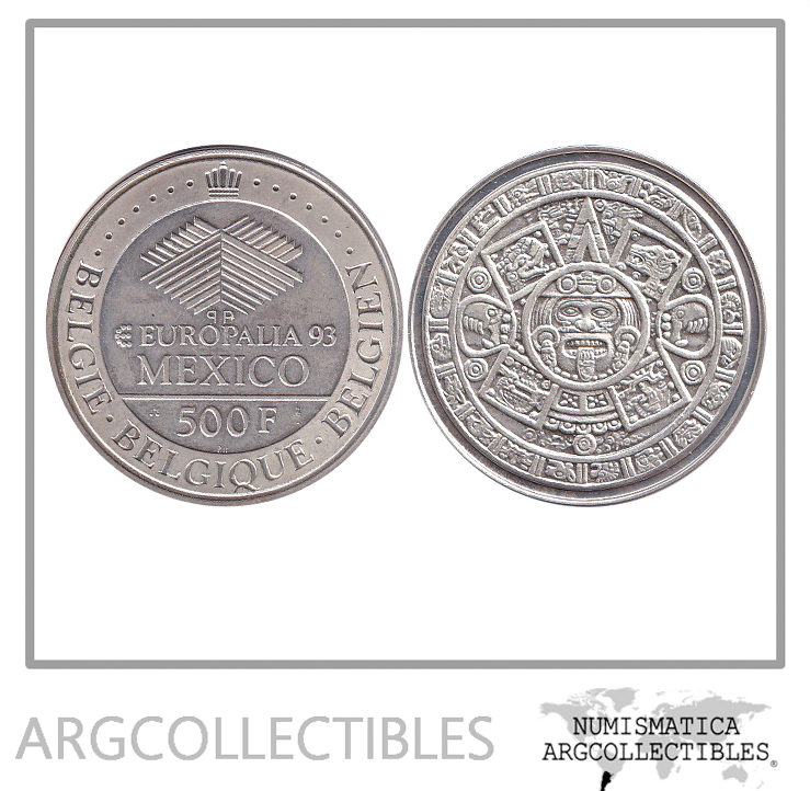 Belgica Moneda 500 Francos 1993 Plata 925 Calendario Azteca KM-186 UNC