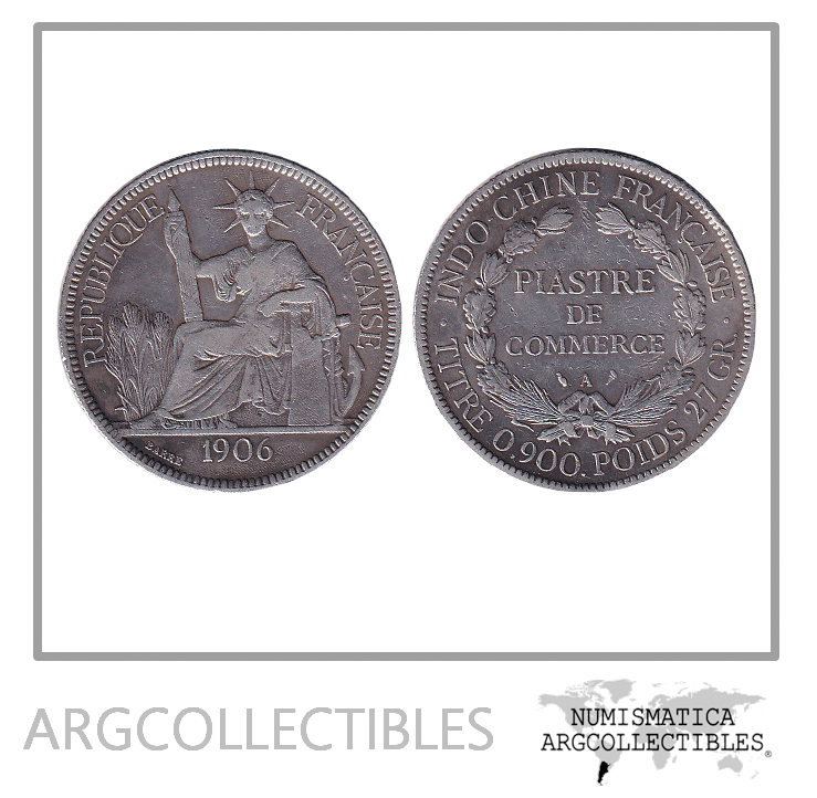 Indochina Francesa Moneda 1 Piastre 1906 A Plata 900 KM-56.1 VF