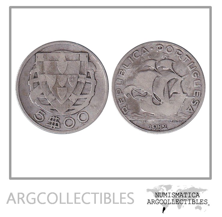 Portugal Moneda 5 Escudos 1932 Plata 650 KM-581 VF-