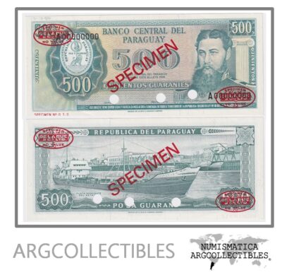 Paraguay Billete 500 Guaranies 1952 (1982) P-206s UNC (Specimen)
