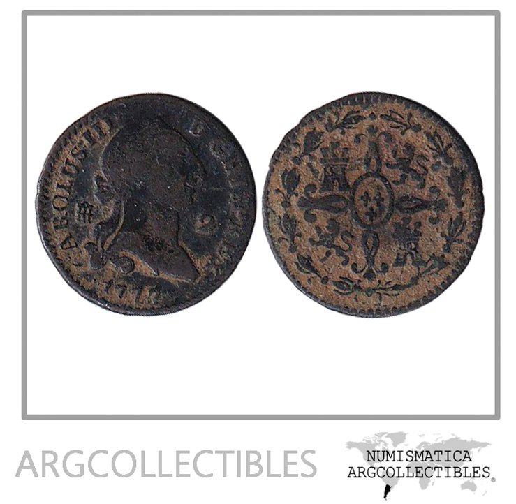 España Moneda 2 Maravedis 1777 Cobre Carlos III KM-406.2 VF