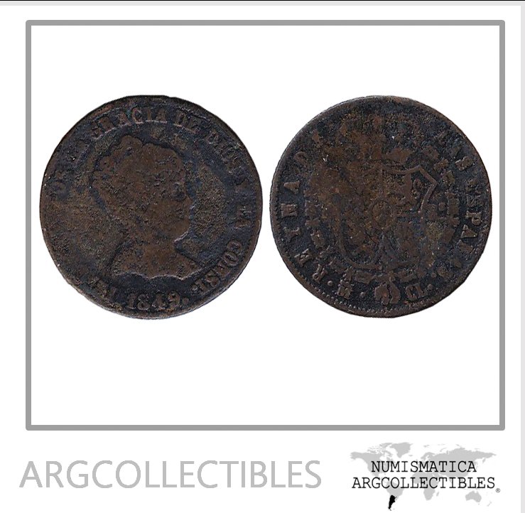 España Moneda 4 Reales 1849 Cobre Isabel II Falsa de Epoca KM-519 F