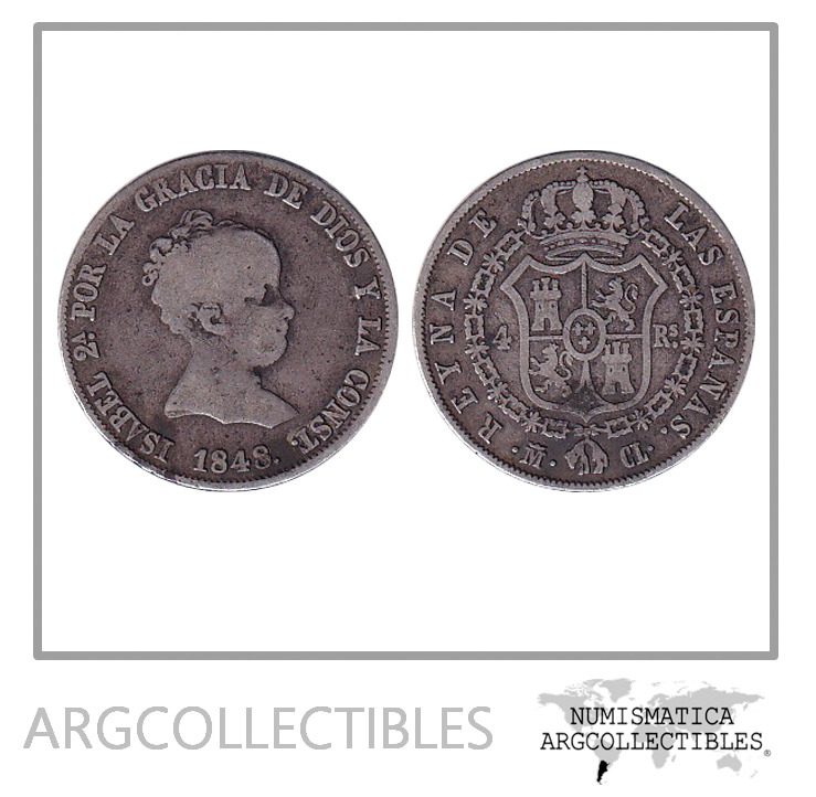 España Moneda 4 Real 1848 CL Plata Isabel II KM-519 F+