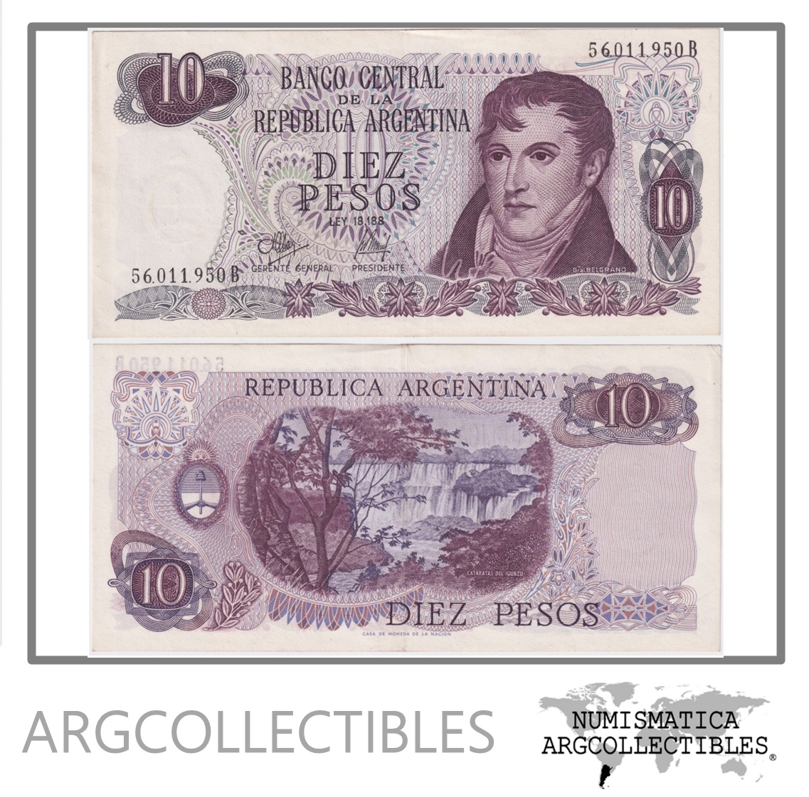 Argentina Billete 10 Pesos P-289/BOT-2346 XF 1973 Serie B
