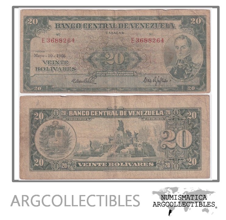 Venezuela Billete 20 Bolivares 1966 P-43E F+