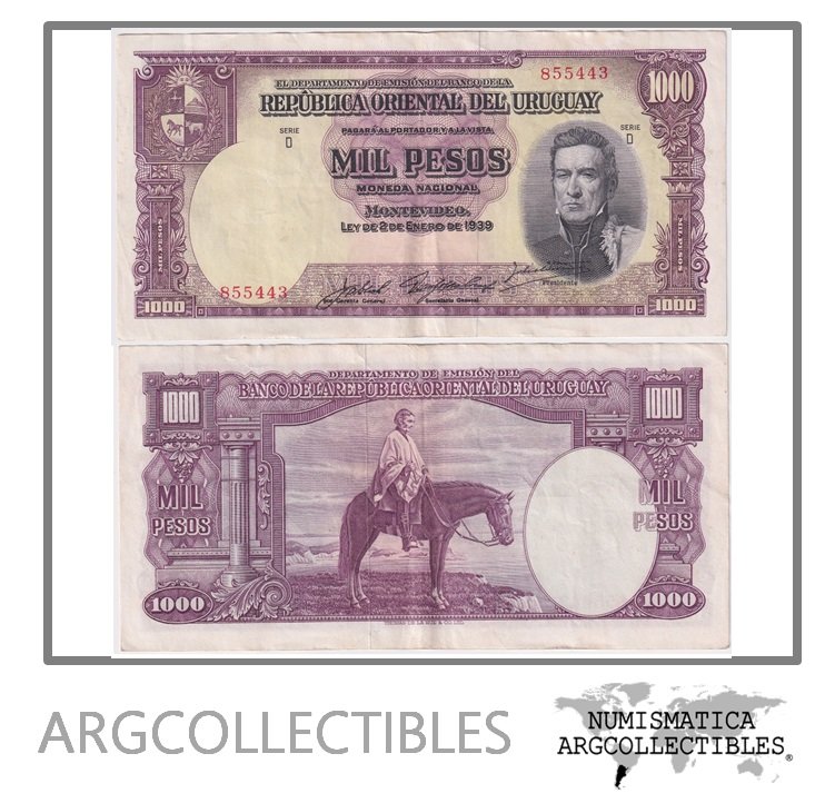 Uruguay Billete 1.000 Pesos 1939 P-41c/CR-10.IX.13 VF+