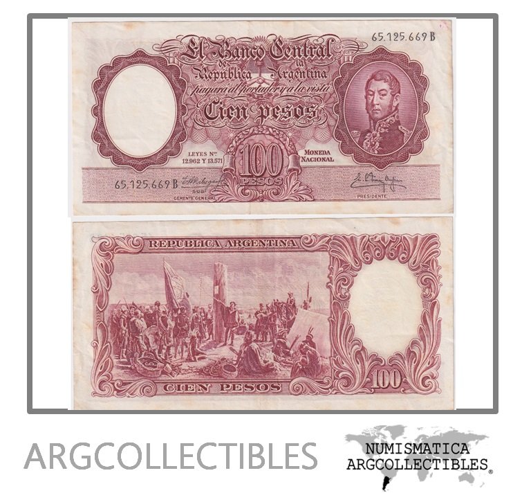 Argentina Billete 100 Pesos P-272c/BOT-2057a VF+ 1960 Serie B