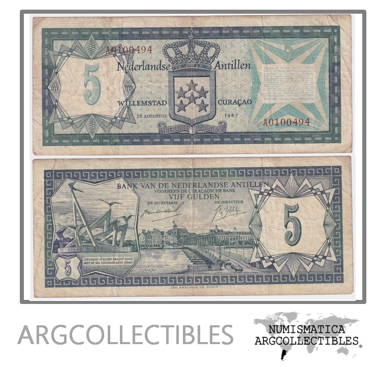 Antillas Holandesas Billete 5 Gulden 1967 P-8a VF
