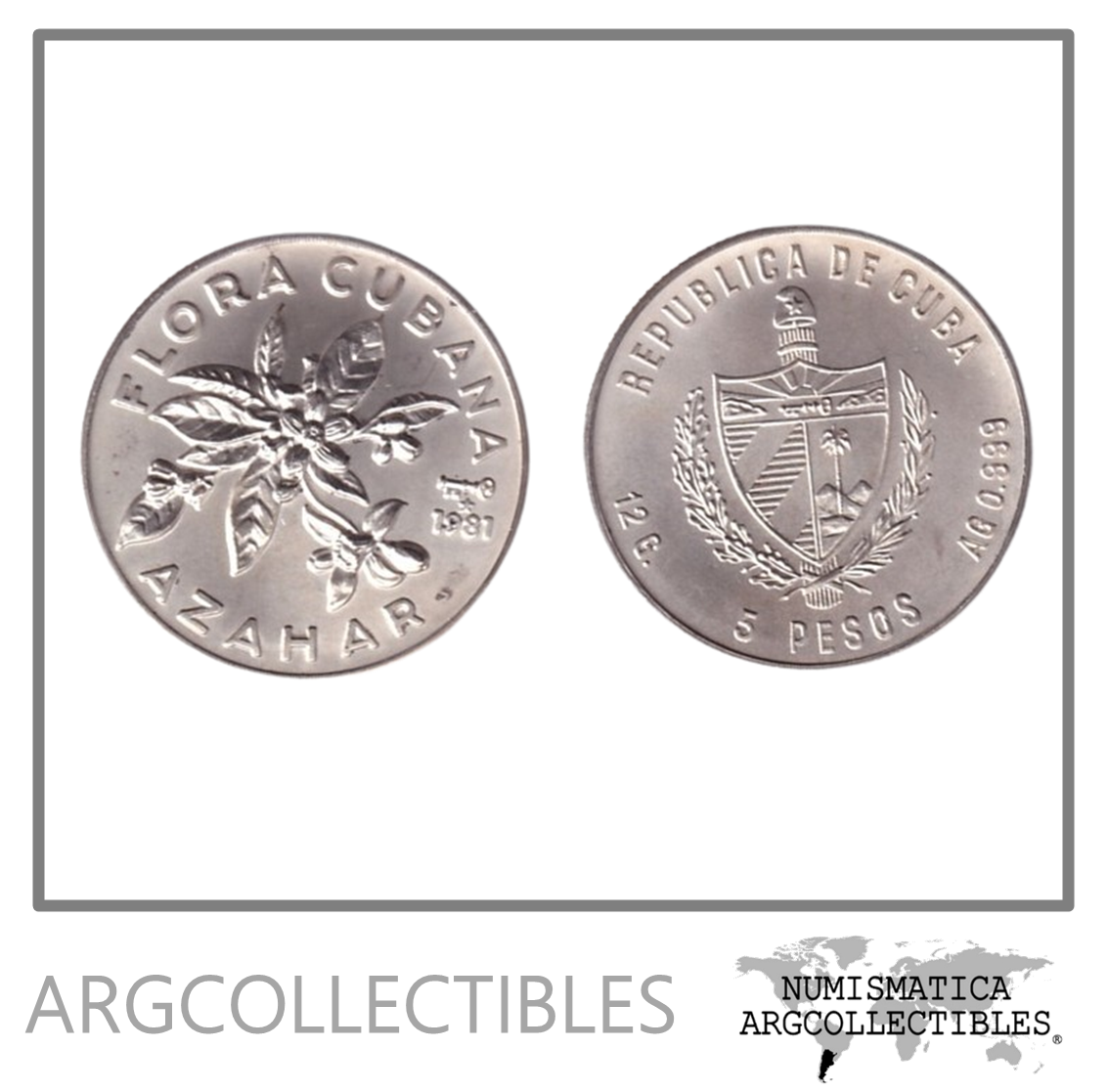 Cuba Moneda 5 Pesos 1981 Plata Azahar KM-69 UNC