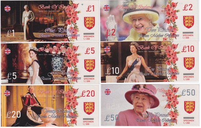 Inglaterra Billete Setx6 1-2-5-10-20-50 Pounds 2022 Reina Isabel UNC (Fantasia) - Imagen 2