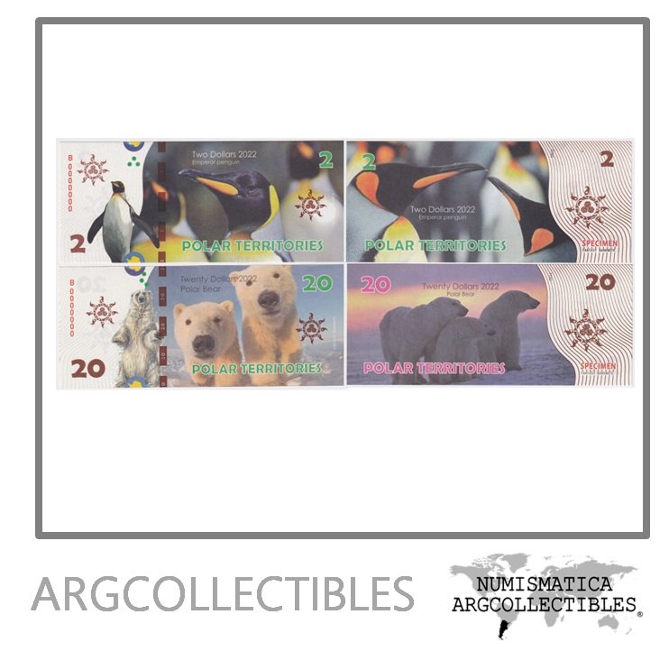 Territorios Polares Billete Setx2 2 y 20 Dolares 2022 UNC (Fantasia-Specimen)